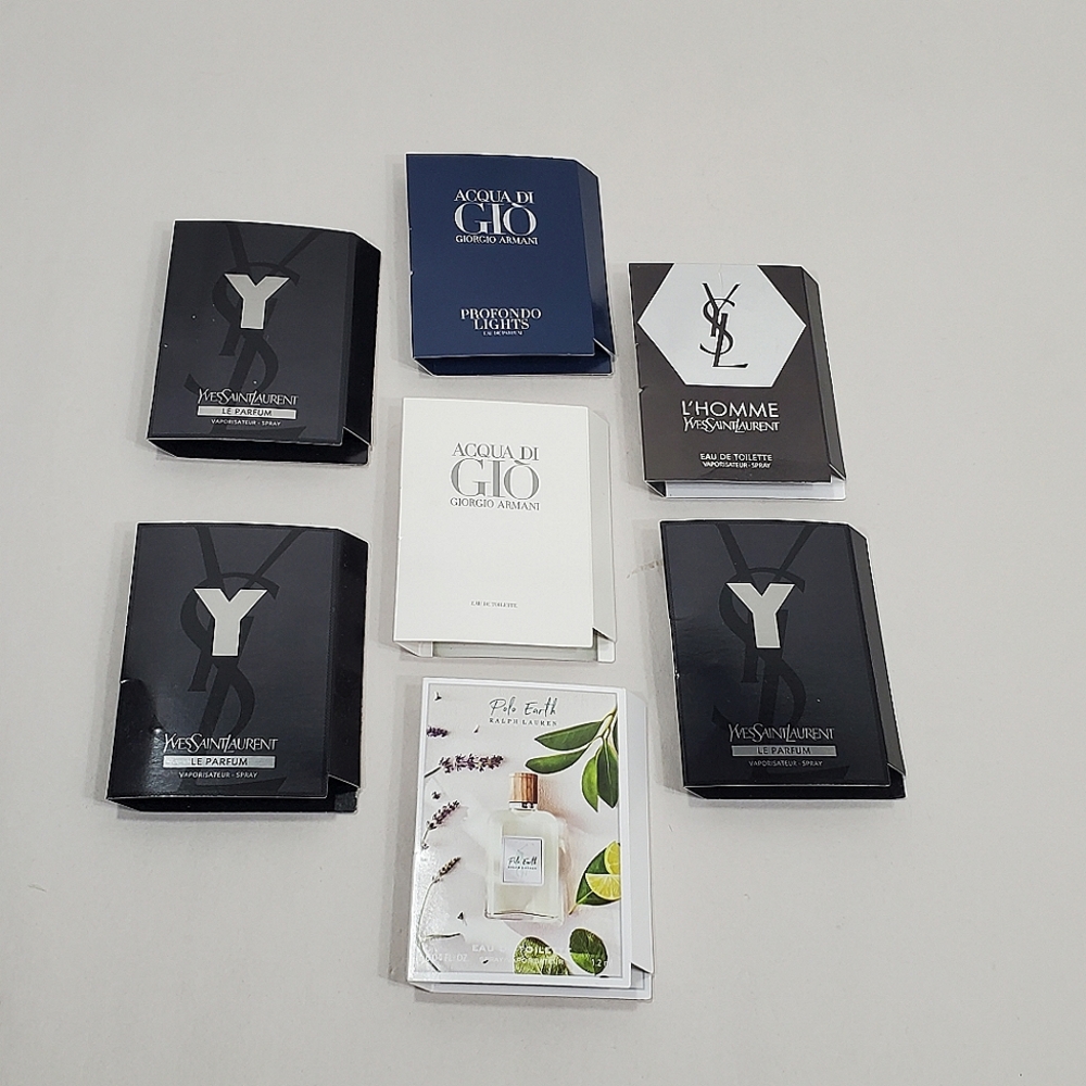 Designer Fragrance Sample Sprays Mens 7pcs Polo Earth Y YSL Acqua Di Gio Armani
